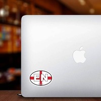 England Flag Oval Sticker on a Laptop example
