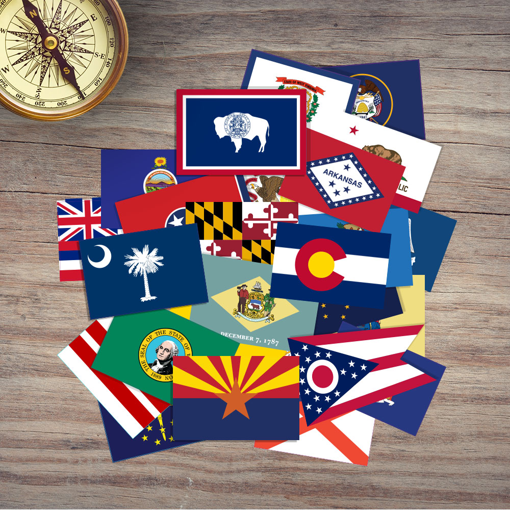 50 USA State Flag Stickers - 50 Piece Bundle