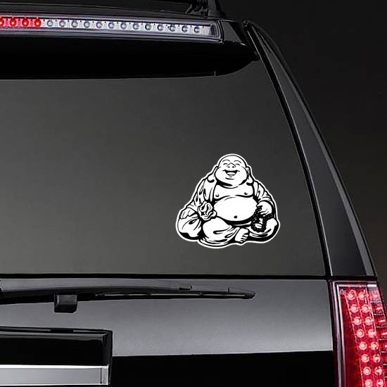 Happy Buddha Sticker on a Rear Car Window example