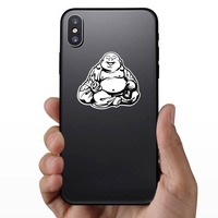 Happy Buddha Sticker on a Phone example