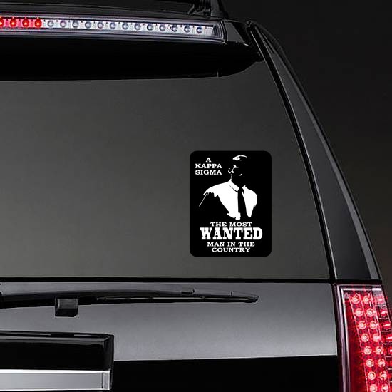 Kappa Sigma Wanted Man Sticker on a Rear Car Window example
