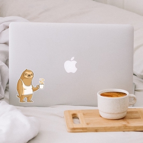 Sloth with Coffee Laptop Sticker