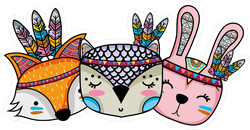 Cute Animals Head Friends With Feathers Tribal Sticker