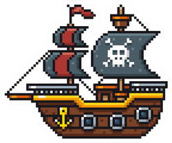 Pixel Art Cartoon Pirate Ship Sticker