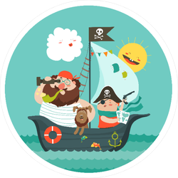 Happy Dad And Son Sailing on Pirate Ship Sticker