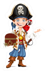 Cute Pirate Boy With Red Parrot Sticker