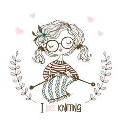 A Cute Girl Knits A Scarf On Her Knitting Needles Sticker