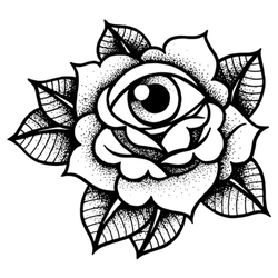 Old School Rose Black and White Tattoo With Eye Sticker