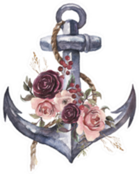 Watercolor Hand Drawn Nautical Anchor With Flowers Sticker