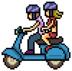 Pixel Art Couple Riding Scooter Sticker