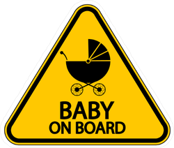Yellow Baby on Board Sign Sticker with Stroller