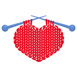 Knitted Red Heart On Needles Illustration Sticker