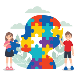 Children Playing With Colorful Jigsaw Puzzle Autism Sticker