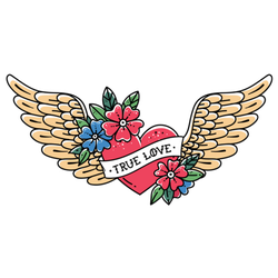 Tattoo Flying Heart With Wings "True Love" Sticker
