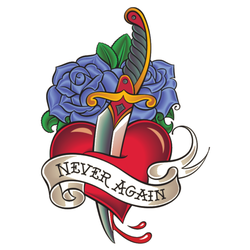 Dagger Through Heart "Never Again" Tattoo Sticker