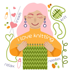 I Love Knitting Sign Girl Smiling Knit Handmade Sticker
