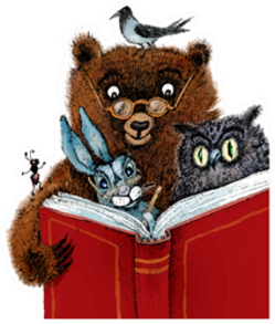 Bear, Hare, Owl, Crow And Ant Read Cartoon Illustration Sticker