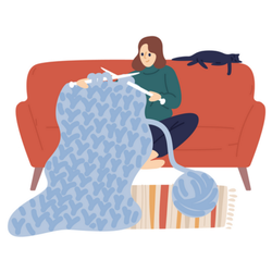 Woman Knitting Thick Yarn From Home Illustration Sticker