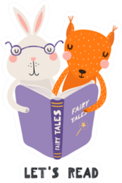 Illustration Of A Cute Funny Bunny And Squirrel Reading A Book Sticker