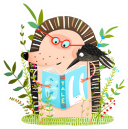 Hedgehog And Crow Friends Reading Book Sticker