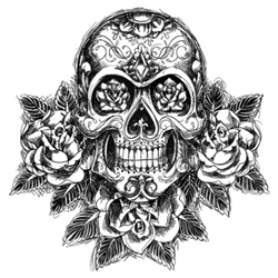 Black and White Skull And Roses Tattoo Sticker