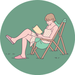 A Girl Is Sitting Outdoor Reading Green Sticker