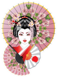 Portrait Of Geisha With Oriental Fan Sticker