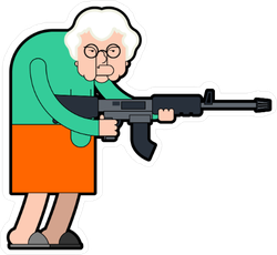 Old Lady with Assault Rifle Sticker