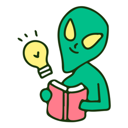 Alien Reading A Book Illustration Sticker
