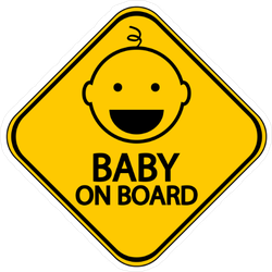 Yellow Baby on Board Sign Sticker with Cheerful Baby