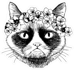 Grumpy Cat With Circlet Of Flowers Sticker