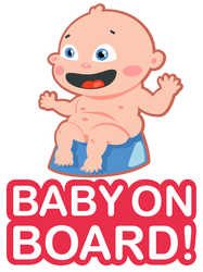 Baby On Board Sign, Car Sticker, A Little Boy Isolated On A Background