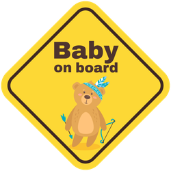 Baby On Board Yellow Safety Sign With Bear Sticker