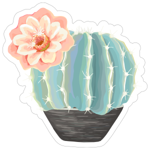 Beautiful Painted Blue Cactus with Flower Sticker