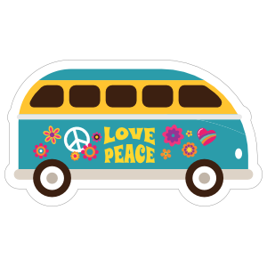 Blue Love and Peace Hippie Van Sticker