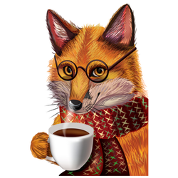 Cartoon Fox With Glasses Fox Drinking Hot Coffee Sticker