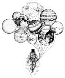 Astronaut with Planet Balloons Sticker