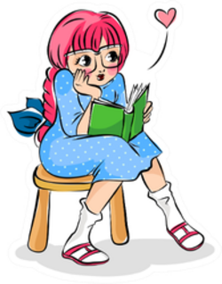 Cute Girl Reading A Book Cartoon Sticker