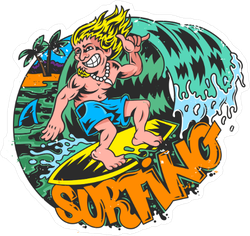 Comic Book Style Surfing Sticker