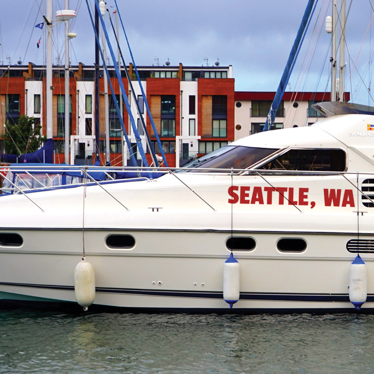 Custom Port Sticker On Boat From Seattle