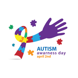 Autism Awareness Day Ribbon With Purple Hand Sticker