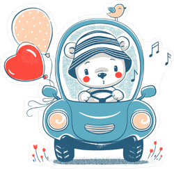 Cute Baby Bear Driving Sticker