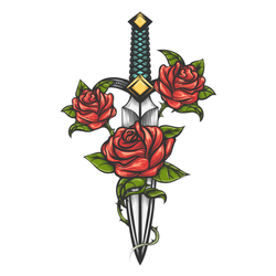 Tattoo With Rose Flowers And Dagger Knife Sticker
