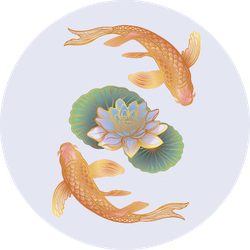 Ethnic Fish Koi Carp With Water Lotus Flowers Sticker