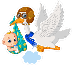 Stork with Baby Cartoon Sticker