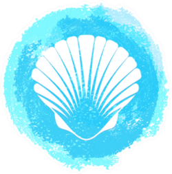 White Sea Shell On Grunge Blue Sticker
