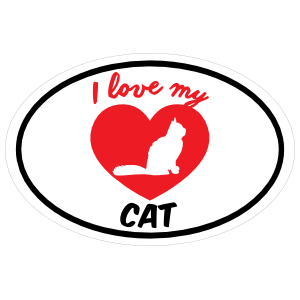 Handwritten I Love My Cat With Bushy Tail And Heart Oval Magnet