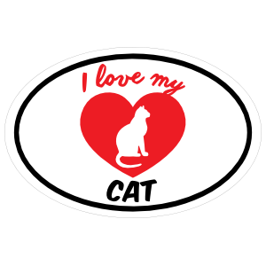 Handwritten I Love My Cat With Curly Tail And Heart Oval Magnet
