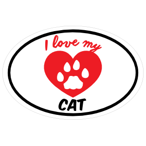 Handwritten I Love My Cat With Heart And Paw Oval Magnet