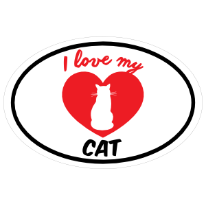Handwritten I Love My Sitting Cat With Heart Oval Magnet